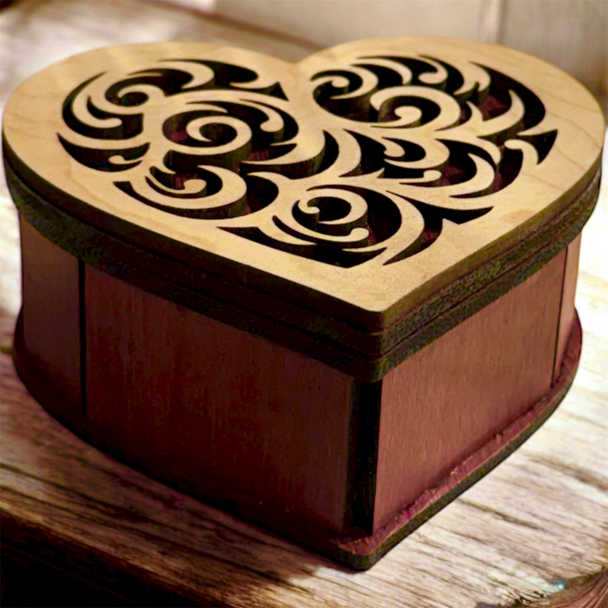 Handcrafted, laser-cut heart-shaped trinket or jewelry box