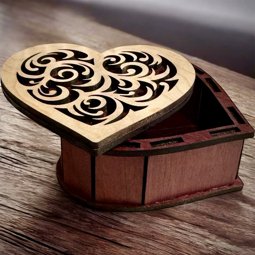 Handcrafted, laser-cut heart-shaped trinket or jewelry box