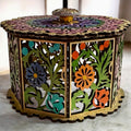 Octagonal Hand-Painted Floral Laser-Cut Wooden Box