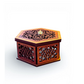 Hexagonal Mandala Laser-Cut Wooden Box with Crystal Knob